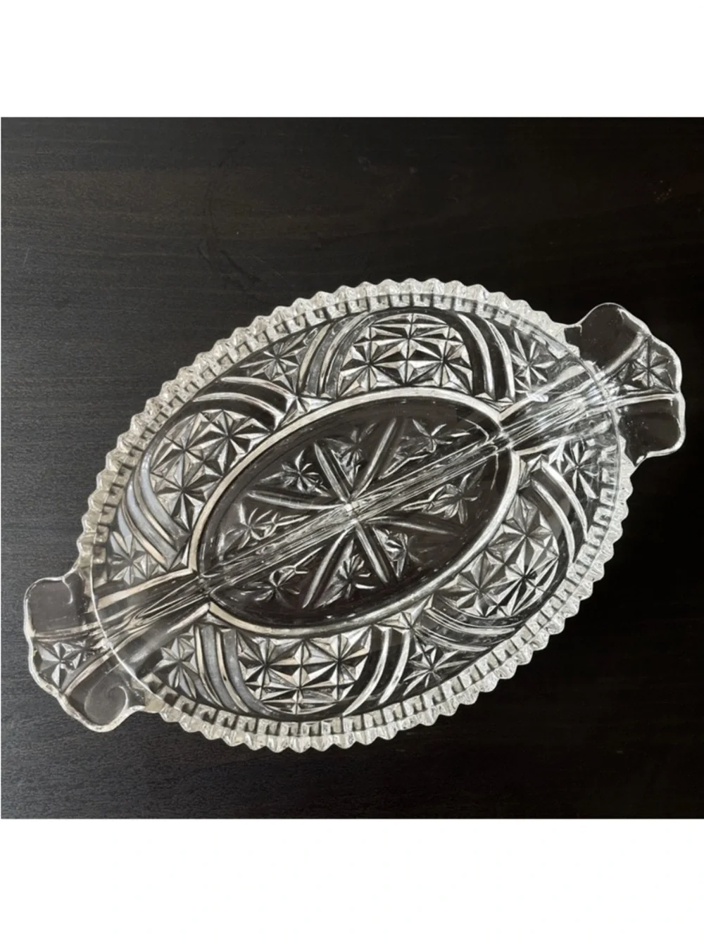 Anchor Hocking Stars & Bars‎ Divided Relish Dish Pressed Glass 1950's